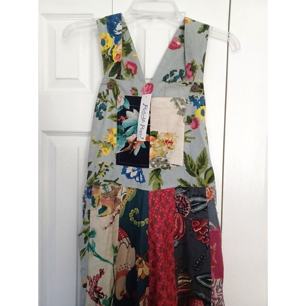 NWT Rahab's Rope Kantha Wide Leg Pants Botanical Motif Patchwork Printed Overall - Picture 6 of 15